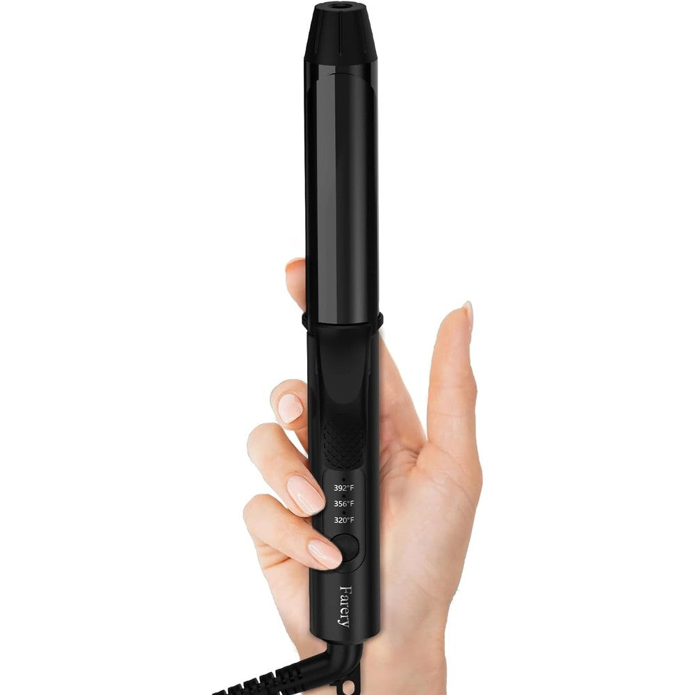 FARERY travel curling iron front view showing the 1 inch ceramic barrel