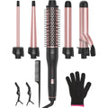 Aniekin 5 in 1 curling iron set front view with interchangeable barrels and thermal brush