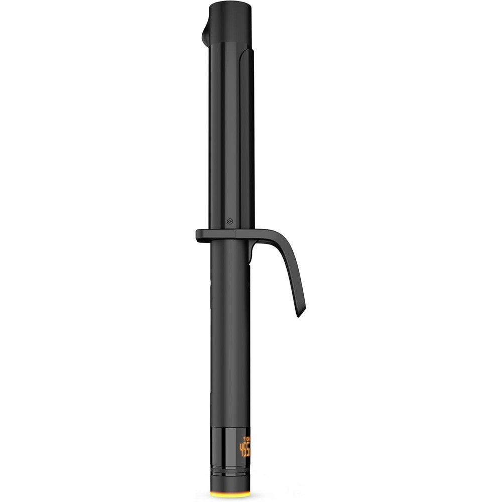 Hot Tools Pro Artist Black Gold 1-1/4 Inch Digital Salon Hair Curling Iron front view showing the premium black barrel and sleek handle.