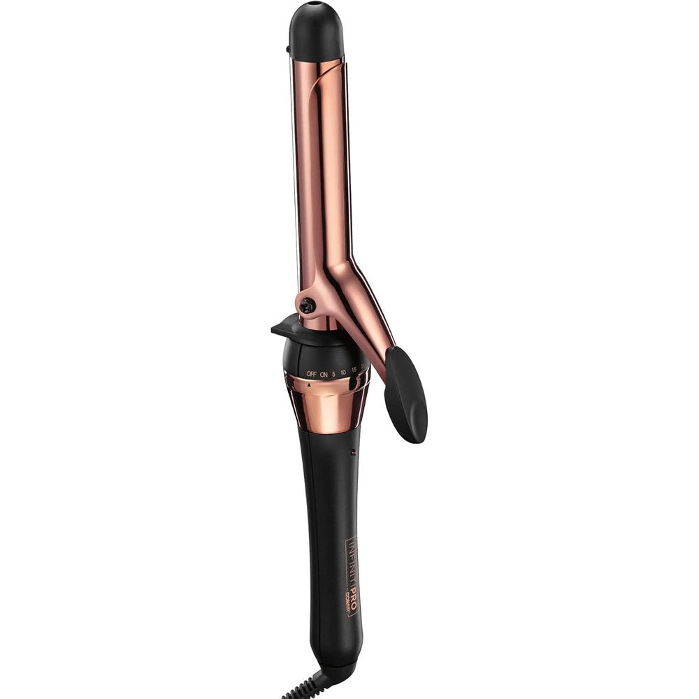 Conair InfinitiPro Rose Gold Titanium 1-Inch Curling Iron front view showcasing premium metallic barrel