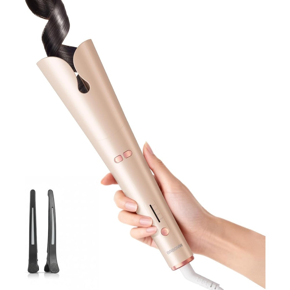 Babonir automatic rotating curling iron in champagne color front view