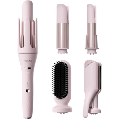 Tsuyagla 5 in 1 automatic curling iron set in pink