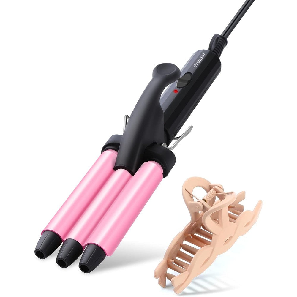 Youuish mini three barrel hair crimper in pink color