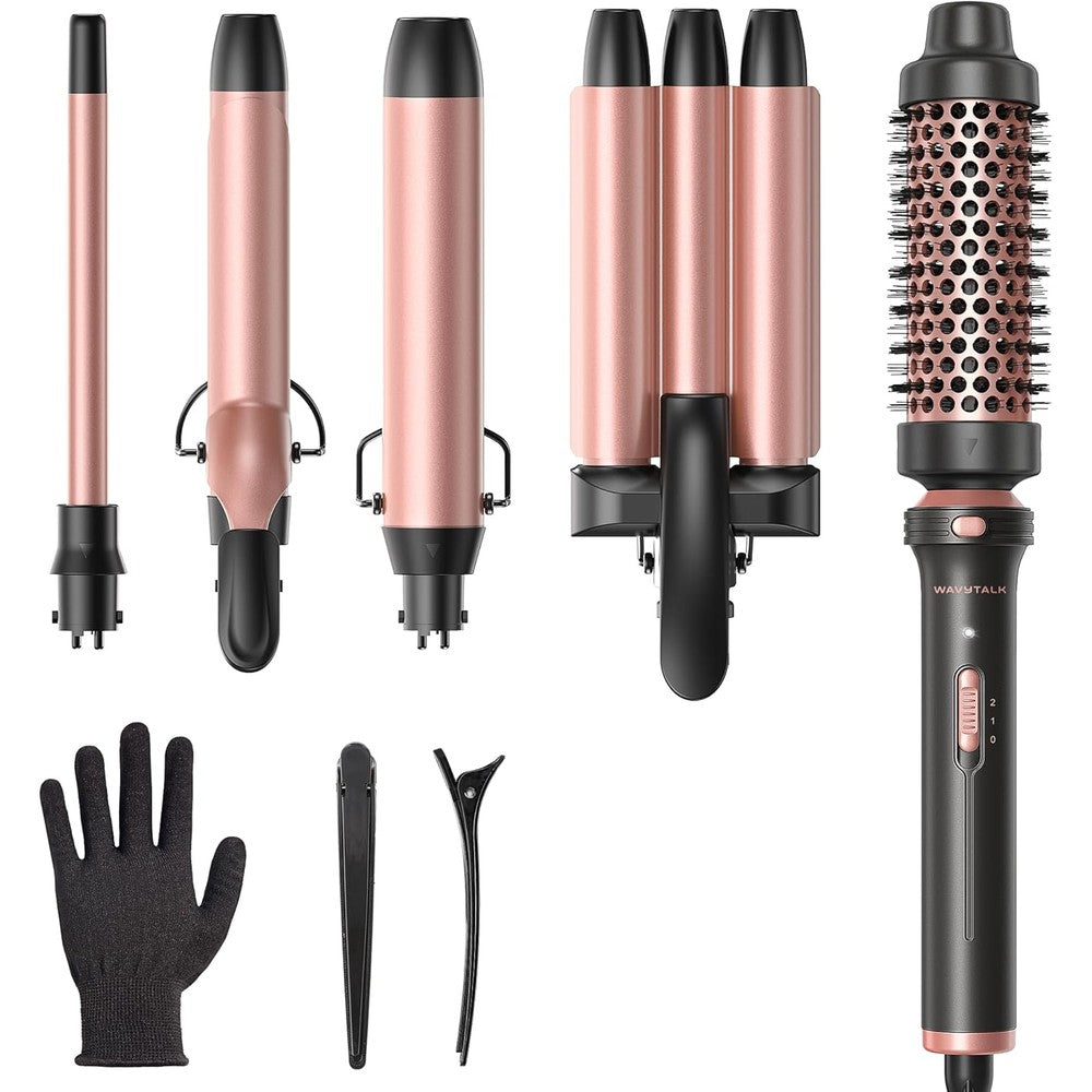 Wavytalk 5 in 1 Curling Wand Set Rose Pink front view
