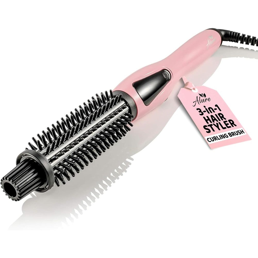 Alure 3-in-1 Heated Styling Brush front view with pink handle