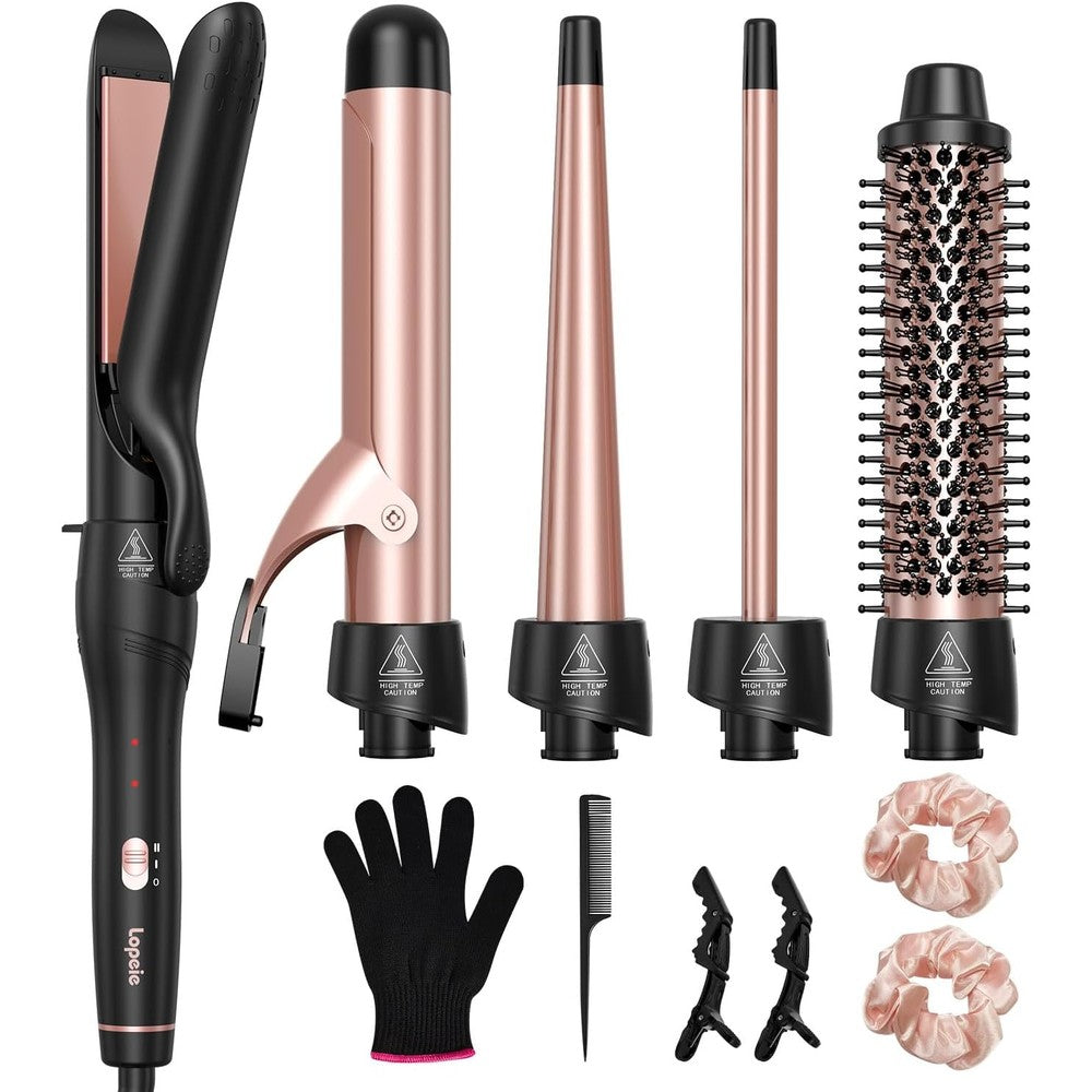Lopeie 5 in 1 curling iron set with interchangeable barrels