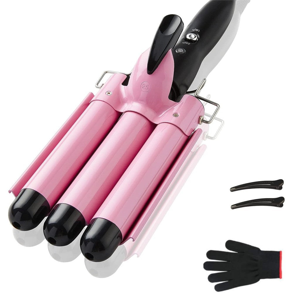 Top4ever 3 barrel curling iron front view pink