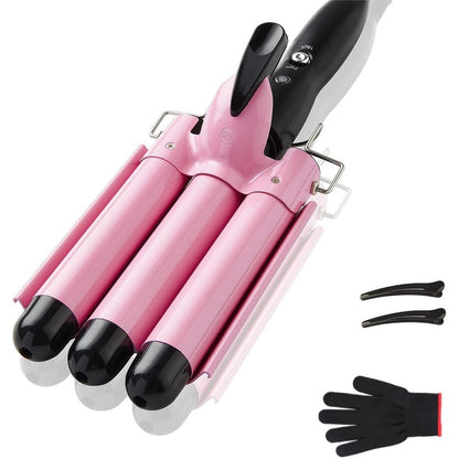Top4ever 3 barrel curling iron front view pink