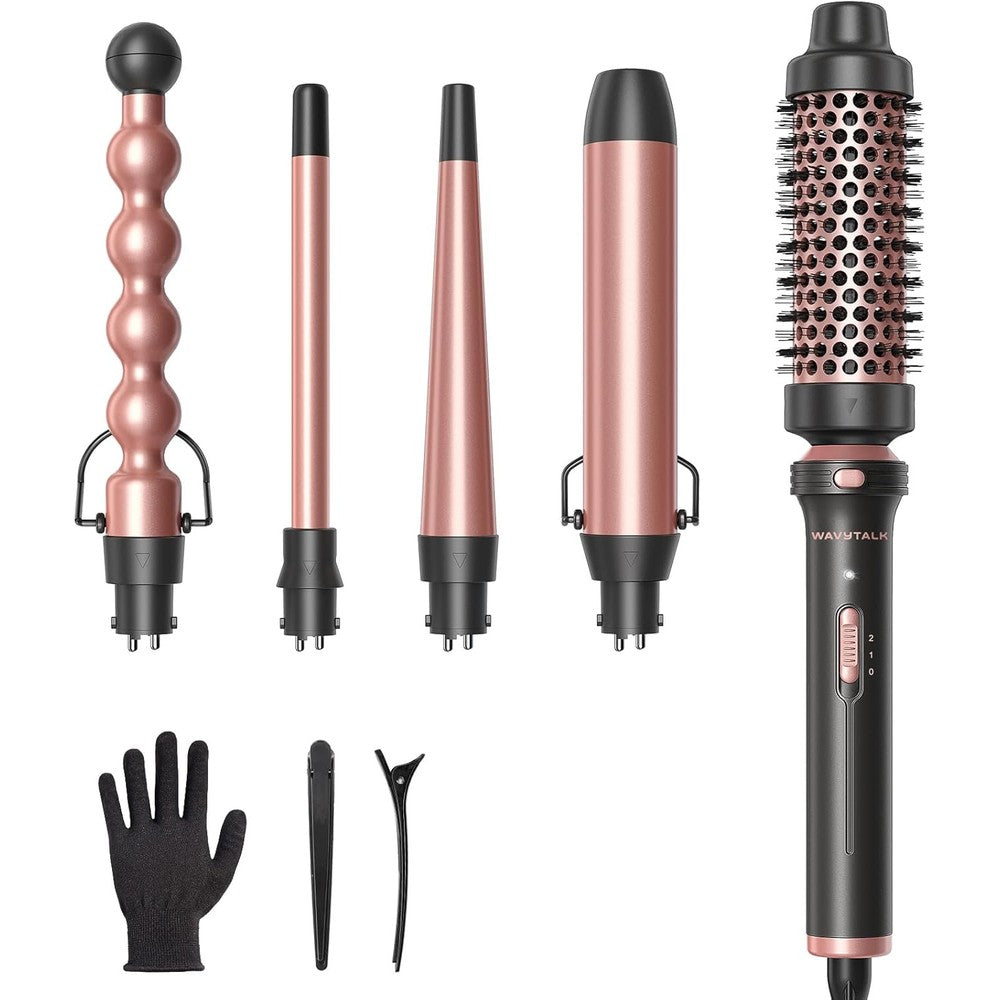 Wavytalk 5 in 1 Curling Wand Set front view with all attachments