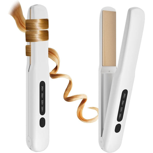 LYFDUW 2 in 1 cordless hair straightener and curler white front view