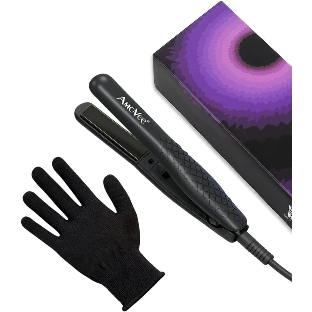 Amovee mini flat iron front view black travel straightener