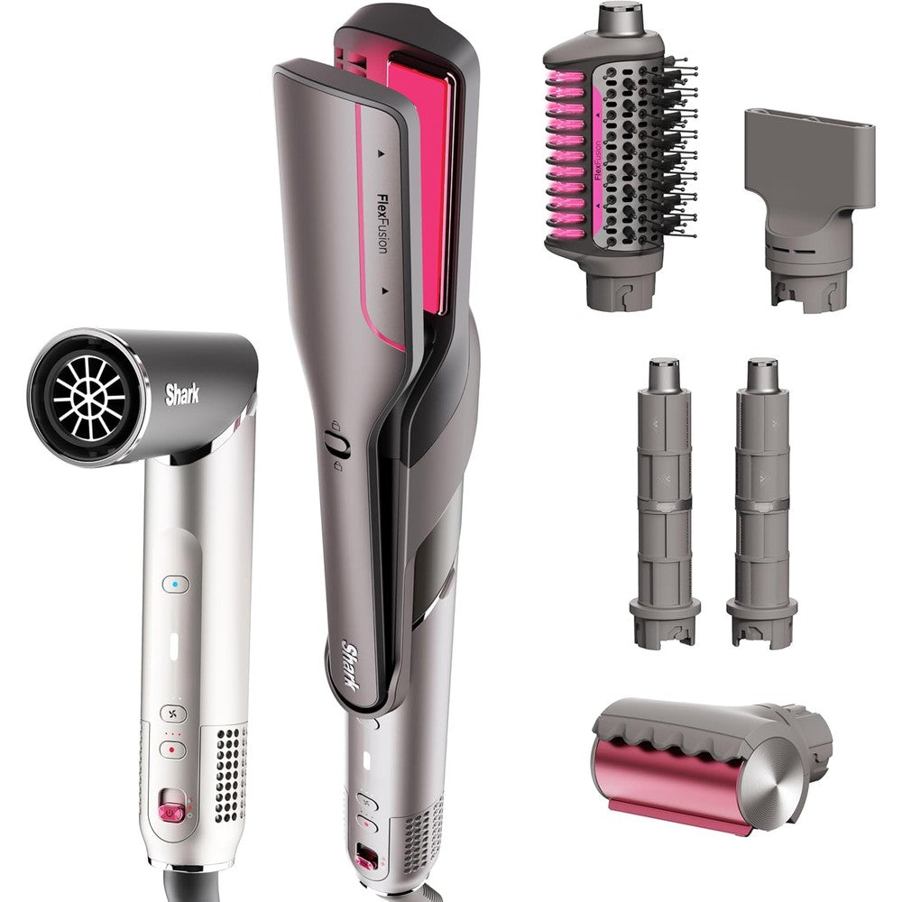 Shark Flex Fusion Hair Straightener and Dryer front view metallic mist finish