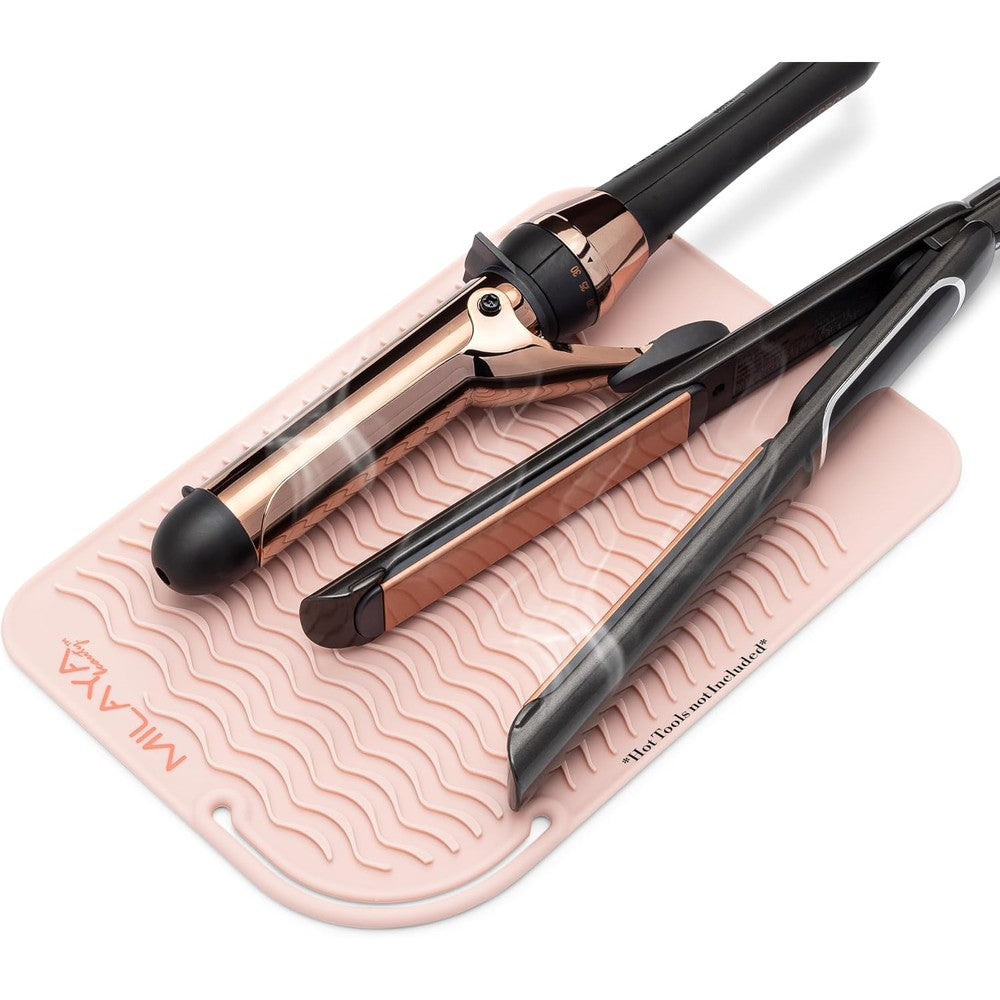 Milaya Beauty heat resistant silicone mat front view on vanity