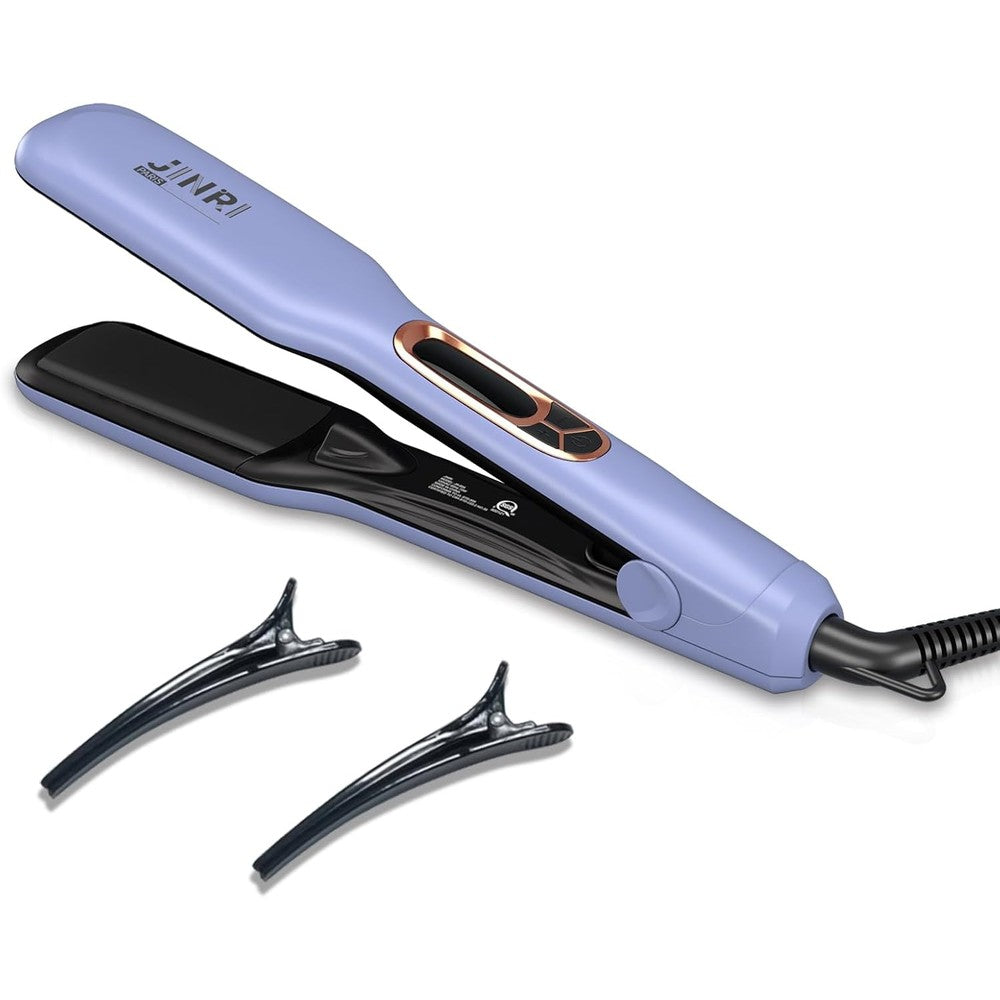 JINRI Volumizing Hair Iron and brush in purple showing front view of titanium plates