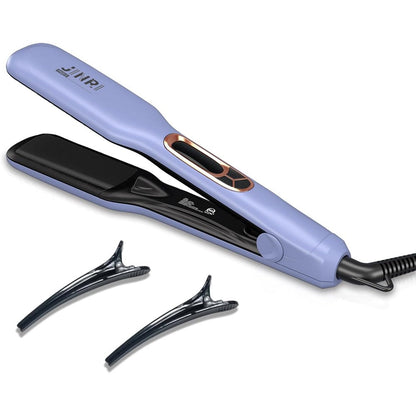 JINRI Volumizing Hair Iron and brush in purple showing front view of titanium plates