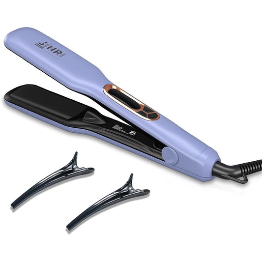 JINRI Volumizing Hair Iron and brush in purple showing front view of titanium plates