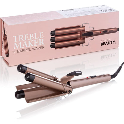 Cortex International Beauty Wave Maker front view showing three rose gold ceramic barrels.