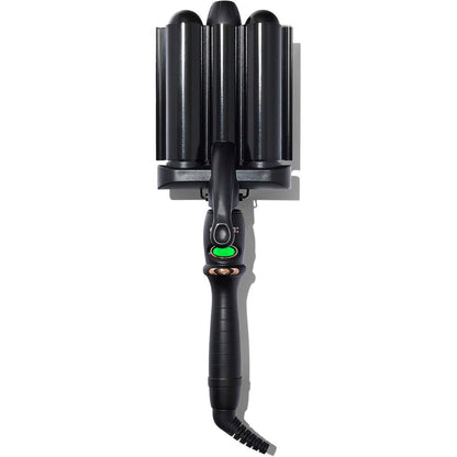 Amika High Tide Jumbo Deep Hair Waver front view showcasing the three black ceramic barrels
