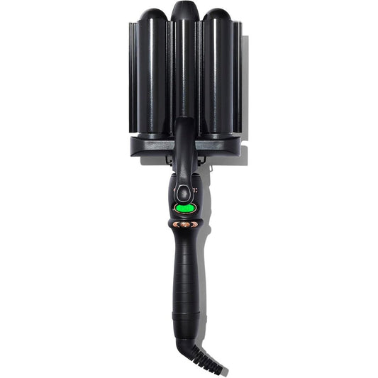 Amika High Tide Jumbo Deep Hair Waver front view showcasing the three black ceramic barrels