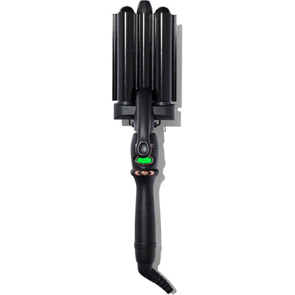 Amika High Tide Jumbo Deep Waver front view showing the three tourmaline ceramic barrels