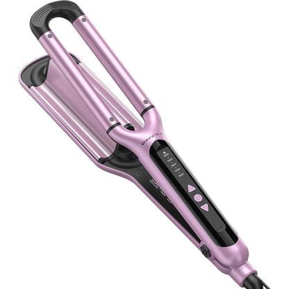 Wavytalk curling iron beachy waver triple barrel pink front view for professional hair crimping