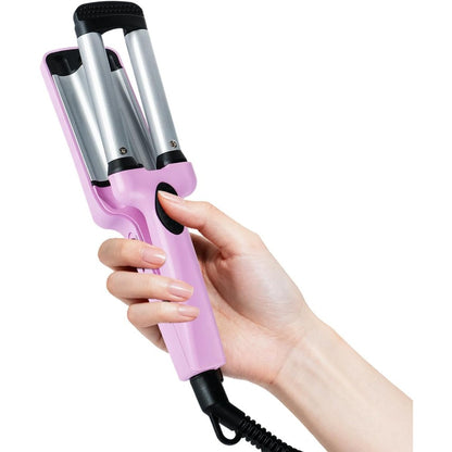 Ouphiny mini hair crimper front view purple triple barrel waver tool