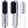 VAV cordless hair straightener brush front view showing lavender finish and LED temperature indicators
