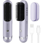 VAV cordless hair straightener brush front view showing lavender finish and LED temperature indicators
