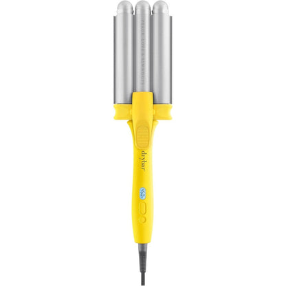 Drybar The Beach Bender Triple Barrel Waver front view in iconic bright yellow