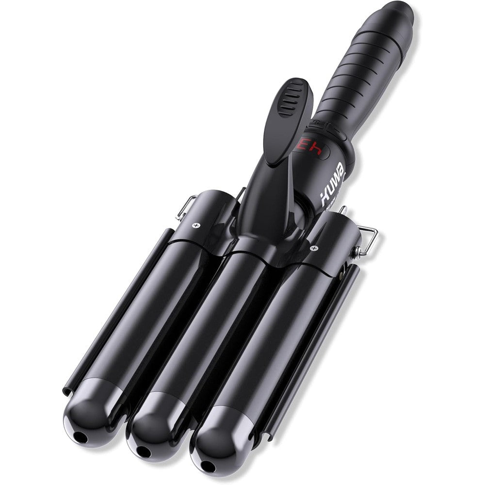 Asani Kuwa Three Barrel Curling Iron front view showing the triple black ceramic barrels.