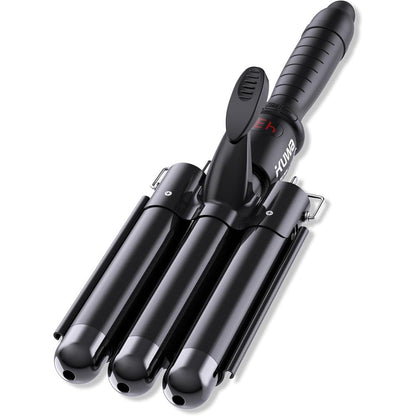 Asani Kuwa Three Barrel Curling Iron front view showing the triple black ceramic barrels.