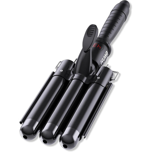 Asani Kuwa Three Barrel Curling Iron front view showing the triple black ceramic barrels.