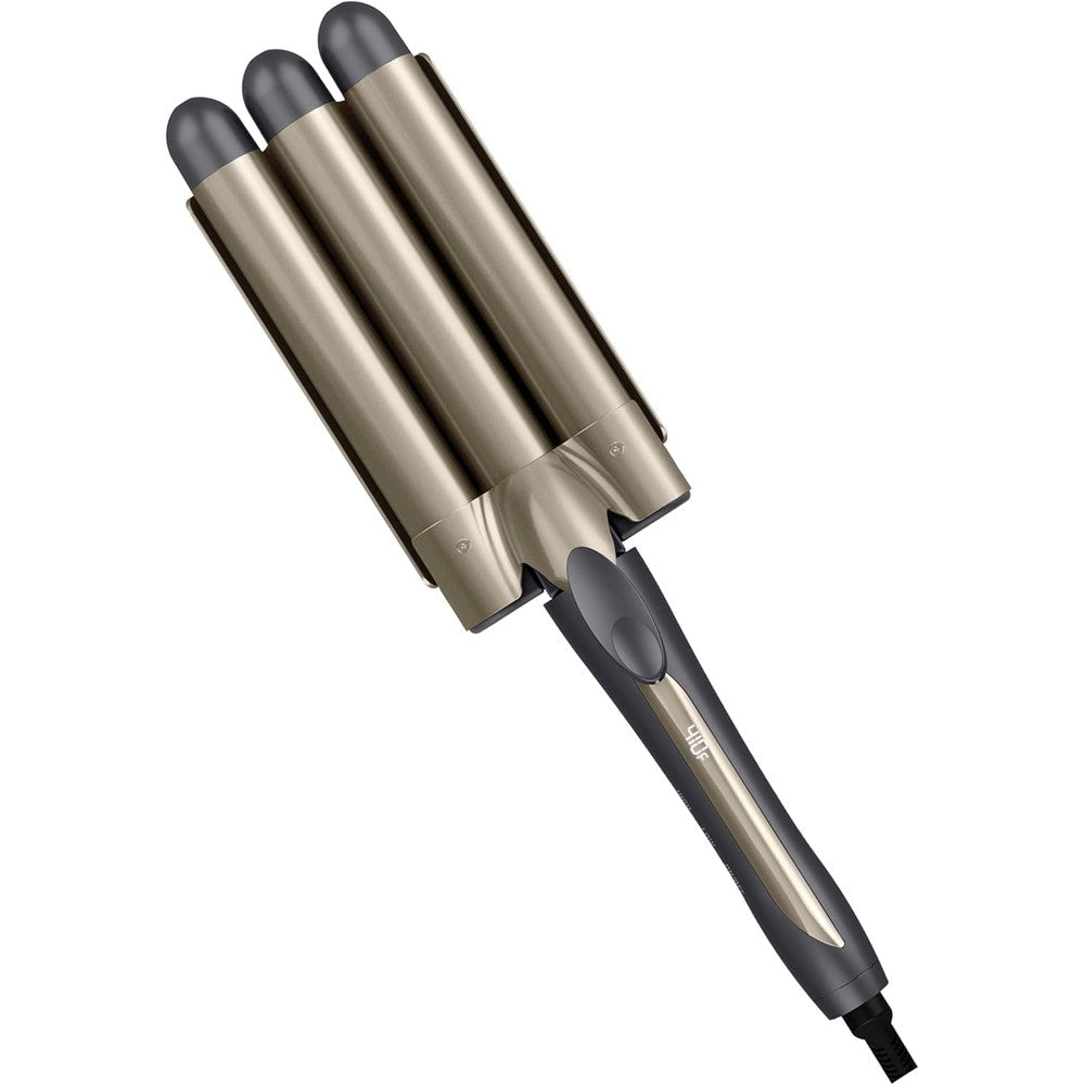 Conair InfinitiPRO Triple Barrel Waver front view showing the three gray 1 inch barrels