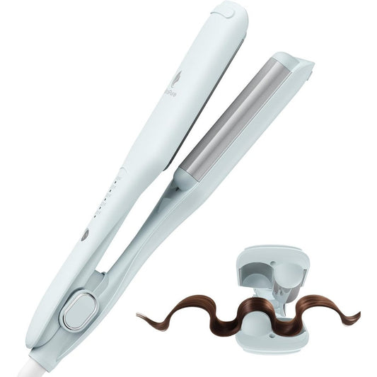 MiroPure Waves Curling Wand 1 inch front view showing the blue ceramic barrels and digital display screen.