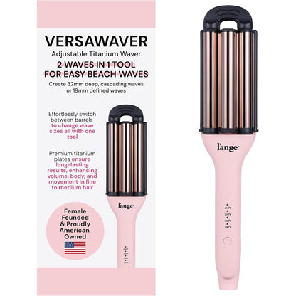 L'ANGE Hair VersaWaver adjustable titanium waver in blush front view showcasing the three barrel design