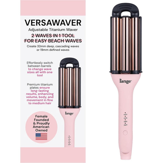 L'ANGE Hair VersaWaver adjustable titanium waver in blush front view showcasing the three barrel design