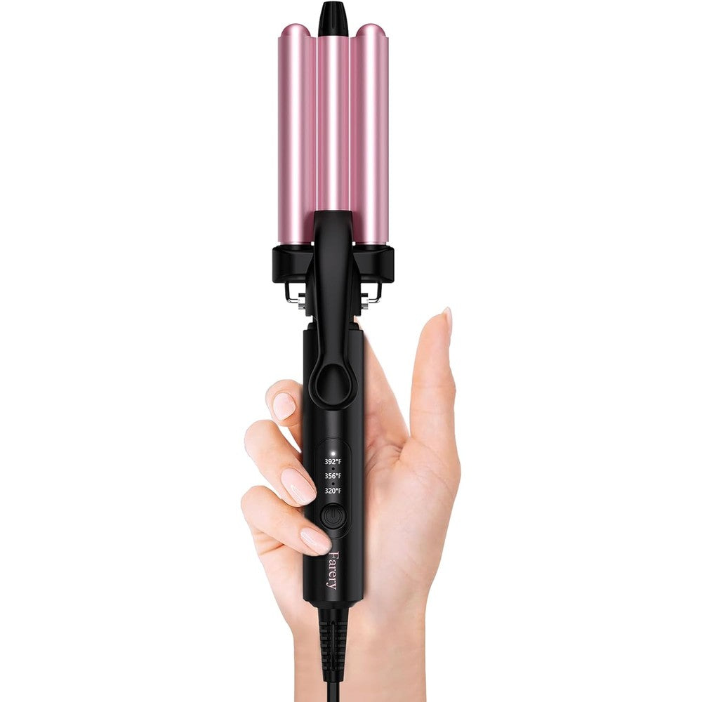 Farery Mini 3 Barrel Hair Waver front view showcasing the pink triple ceramic barrels.