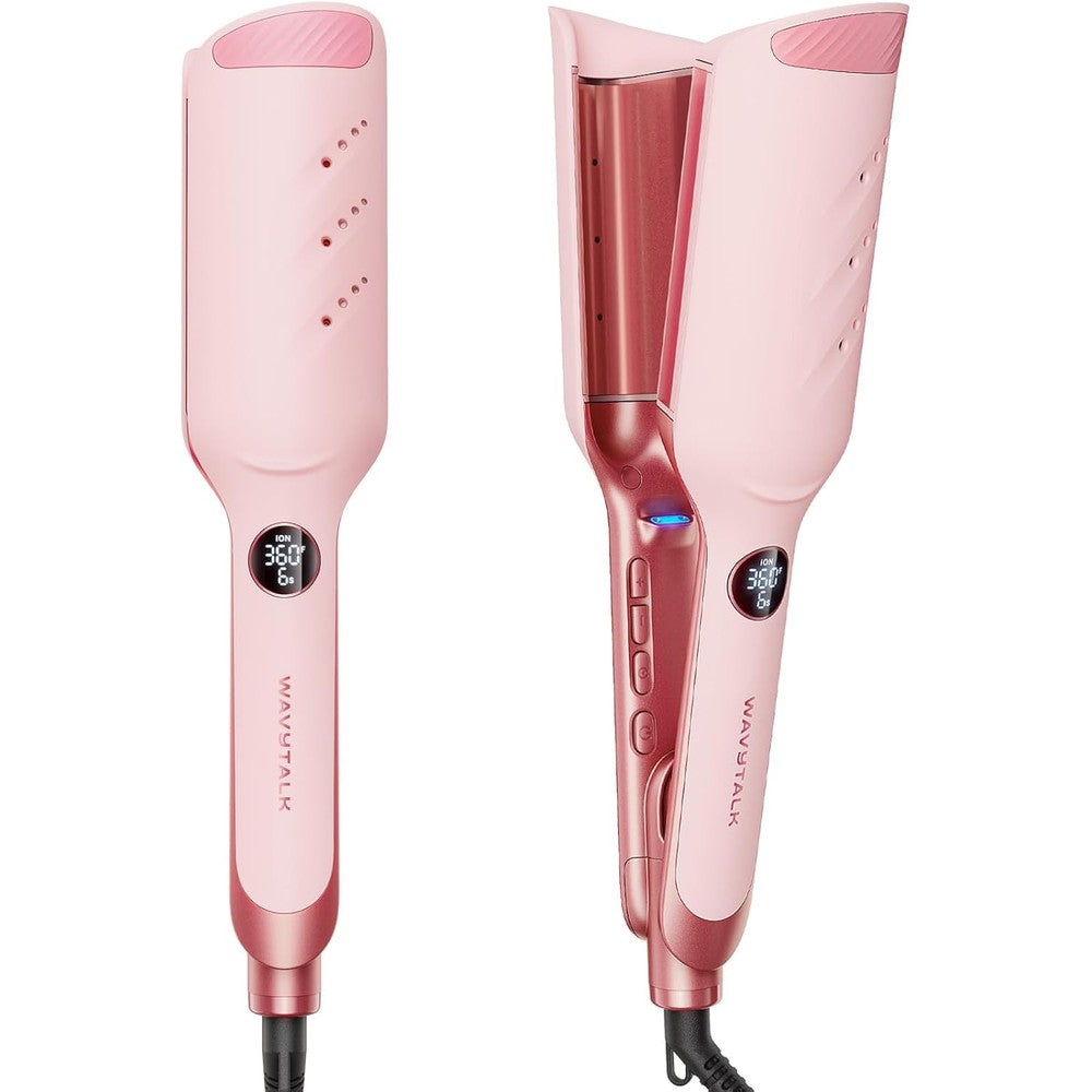 Wavytalk Power Wave Hair Crimper front view pink styling iron for beach waves