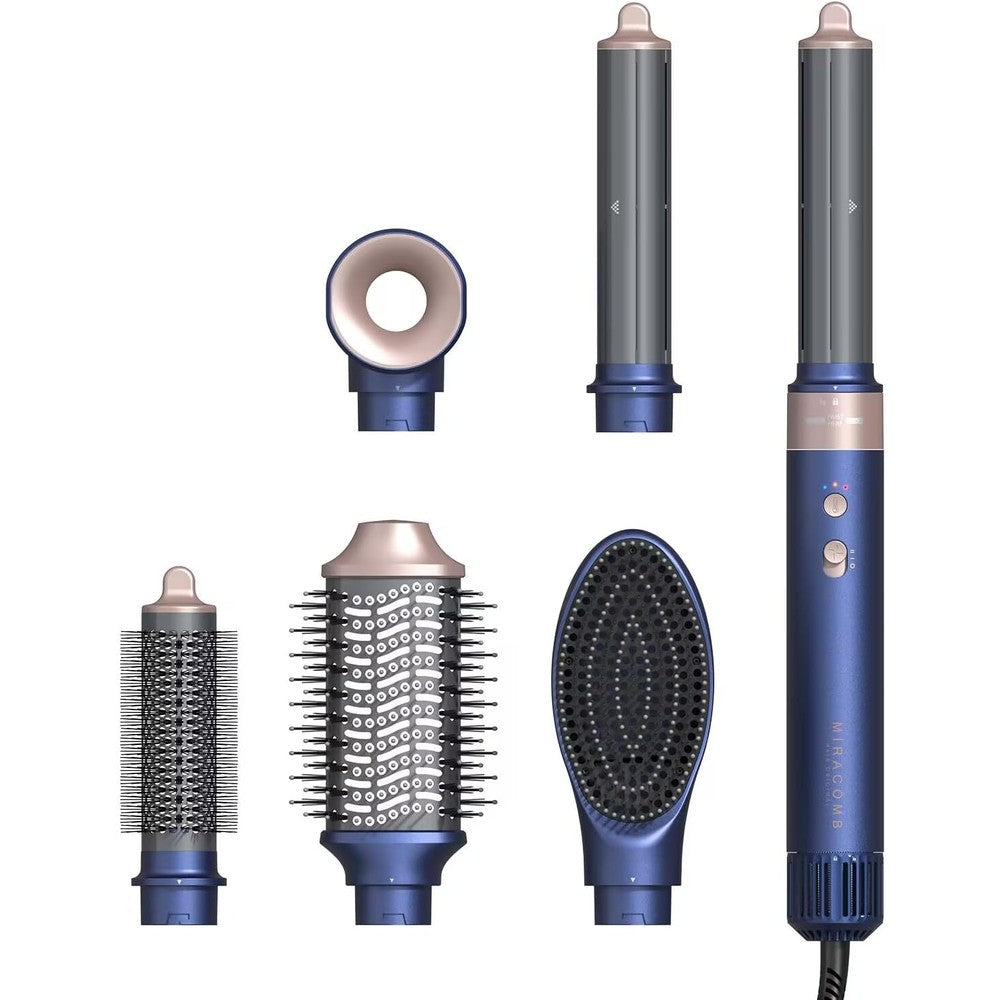 Miracomb Ionic Hot Air Styling System front view showing the sleek blue multi-styler wand.