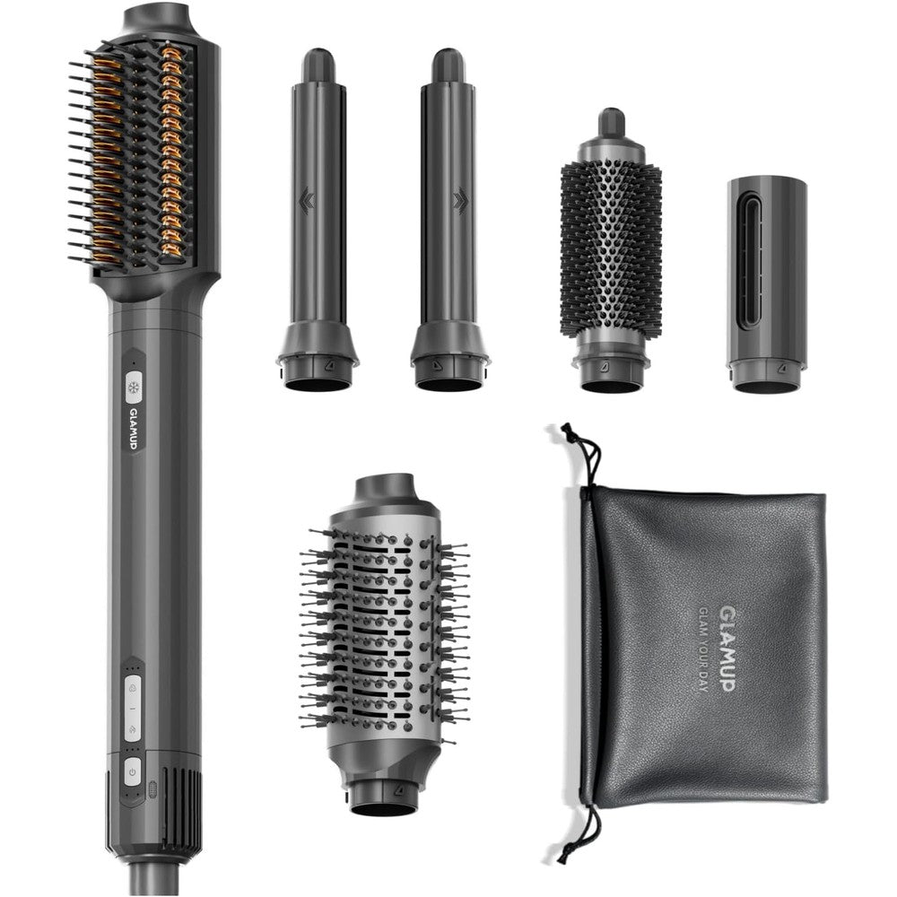 GLAMUP FusionPro 6 in 1 Hot Air Styler front view showing the premium main blowing base and sleek matte finish.
