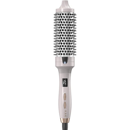 K&K thermal brush heated round brush front view showing silver one point five inch ceramic tourmaline barrel