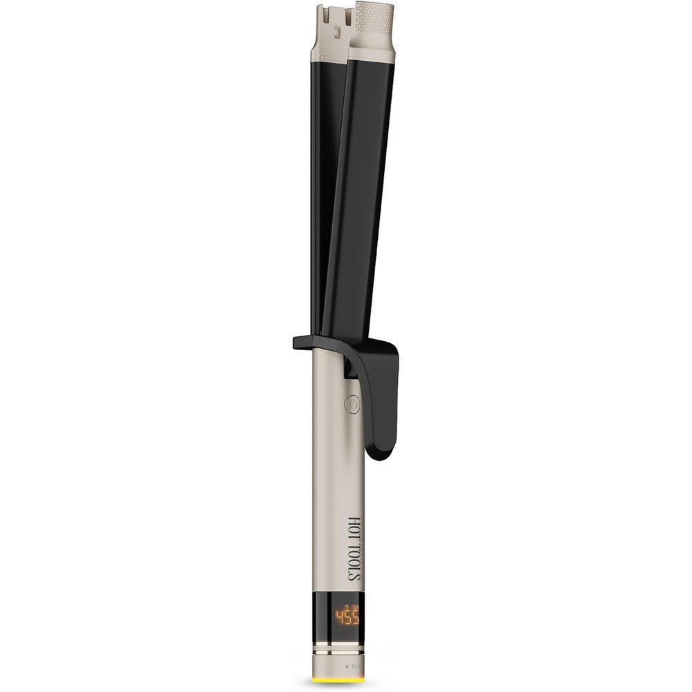 Hot Tools Pro Artist Protect and Style CurlStraight Styler front view showing the gold and black barrel