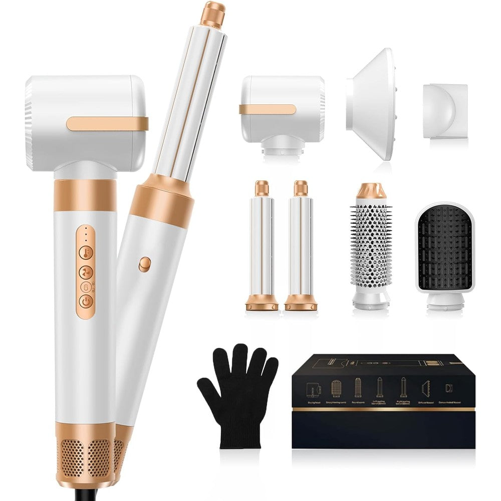 Zcvtbye 7 in 1 blow dryer brush front view showing the main power unit and white ceramic body.