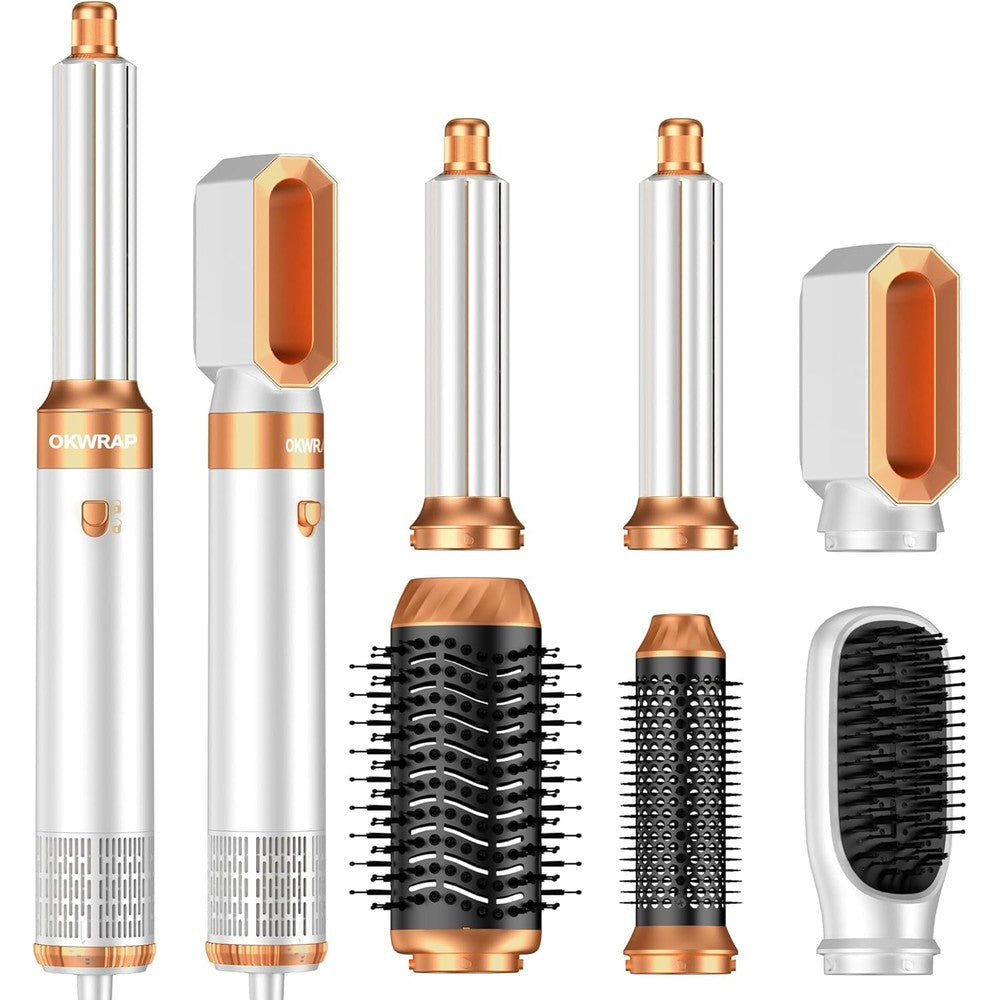 Atopskins OKWRAP 6 in 1 professional hot air styler main unit and attachments front view