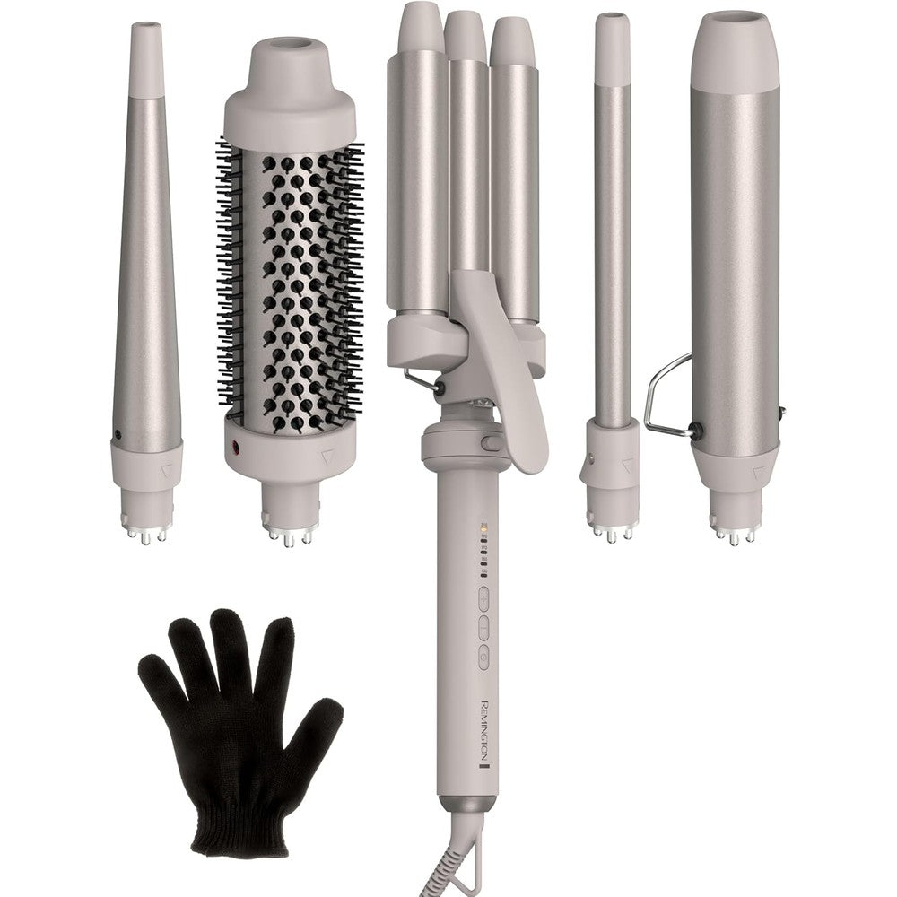 Remington Trendology 5-in-1 Multi-Styler Curling Wand Set front view displaying the main power handle and premium ceramic attachments.