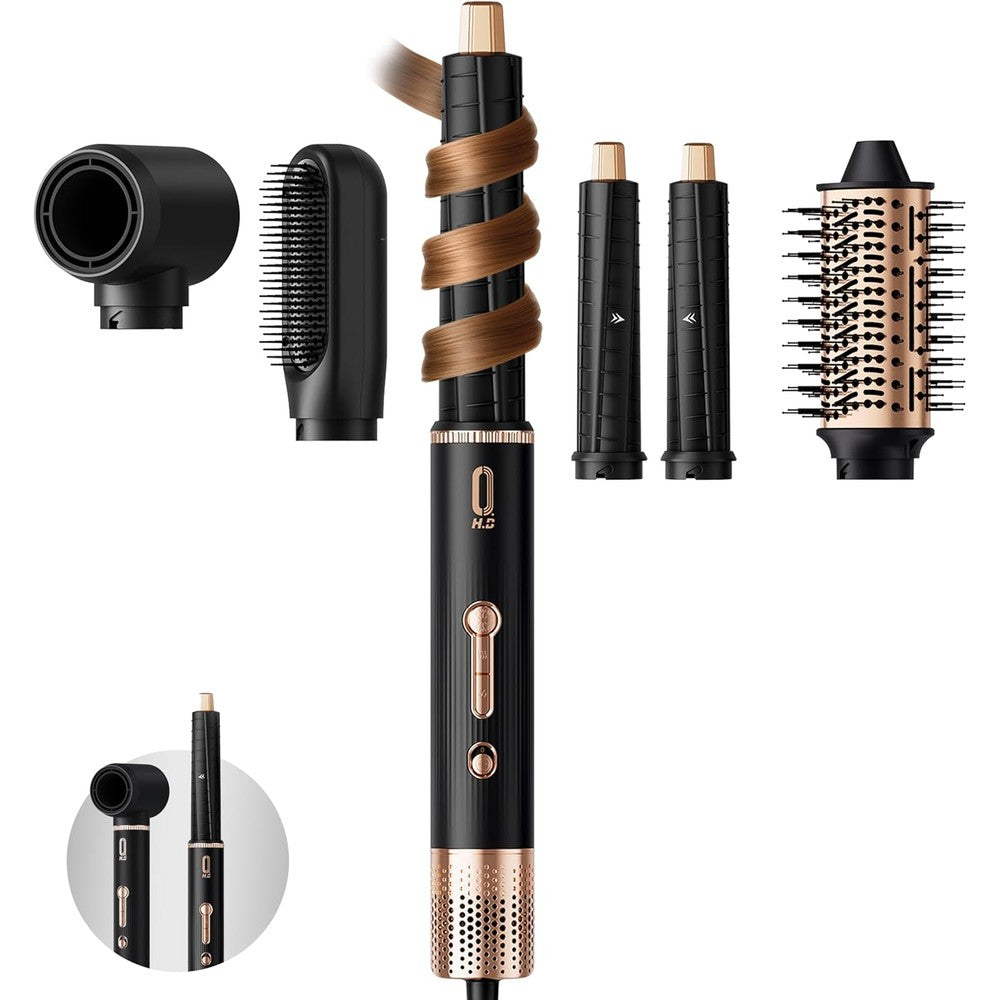 O.H.B 5 in 1 Hot Air Hair Styler front view showing the premium black and gold main handle.
