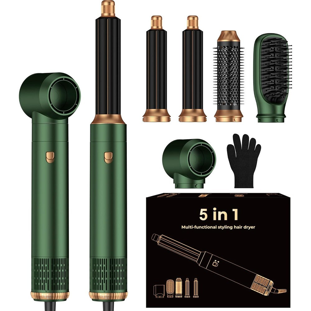 OKWRAP 5 in 1 blow dryer brush set front view showing main handle and all five interchangeable styling heads
