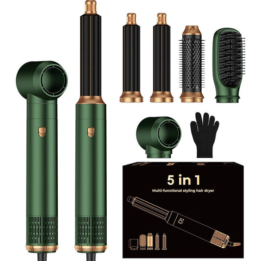 OKWRAP 5 in 1 blow dryer brush set front view showing main handle and all five interchangeable styling heads