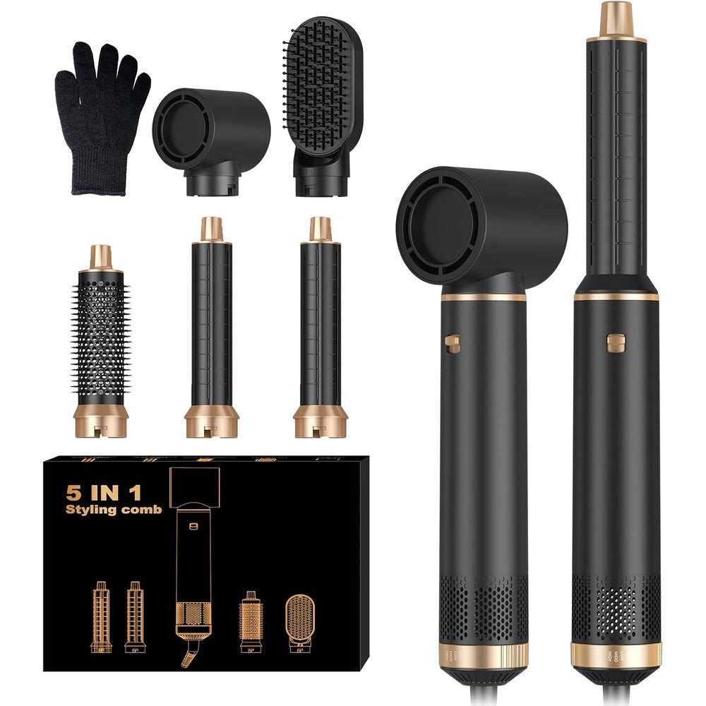 UKYITU 5 in 1 hair dryer brush set front view showing main power handle and all five styling attachments.