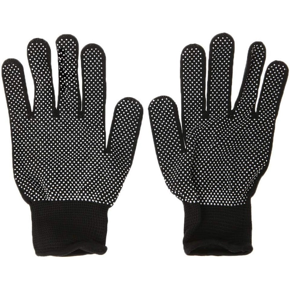 Yinhing heat resistant protective gloves front view showing black fabric and anti slip textured palms.